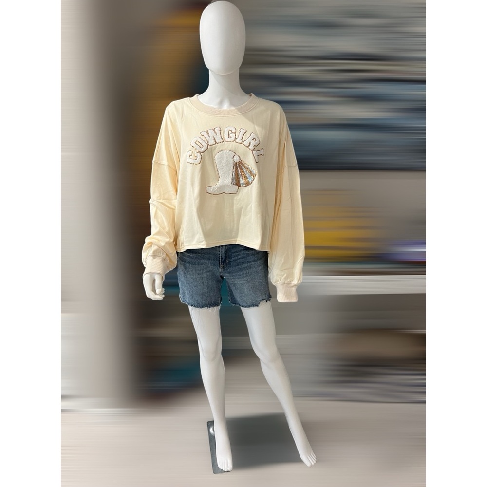 PEACH LOVE CALIFORNIA Cream cowgirl embellished pull over S M L - Picture 4 of 8